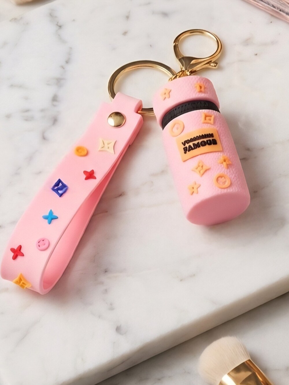 Designer Inspired Pink Silicone Star Charm Keychain Wristlet